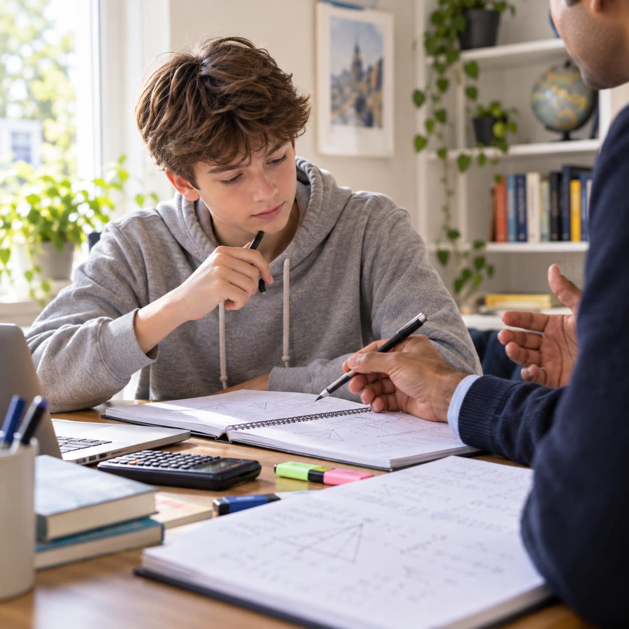 tutor with a studying studying at home